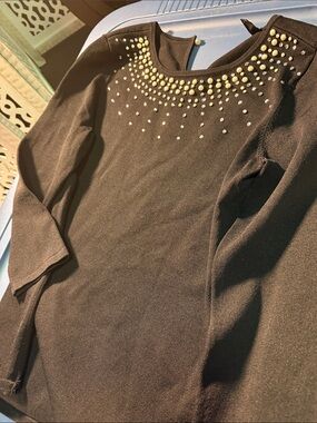 Black Studded Crewneck Women's Top